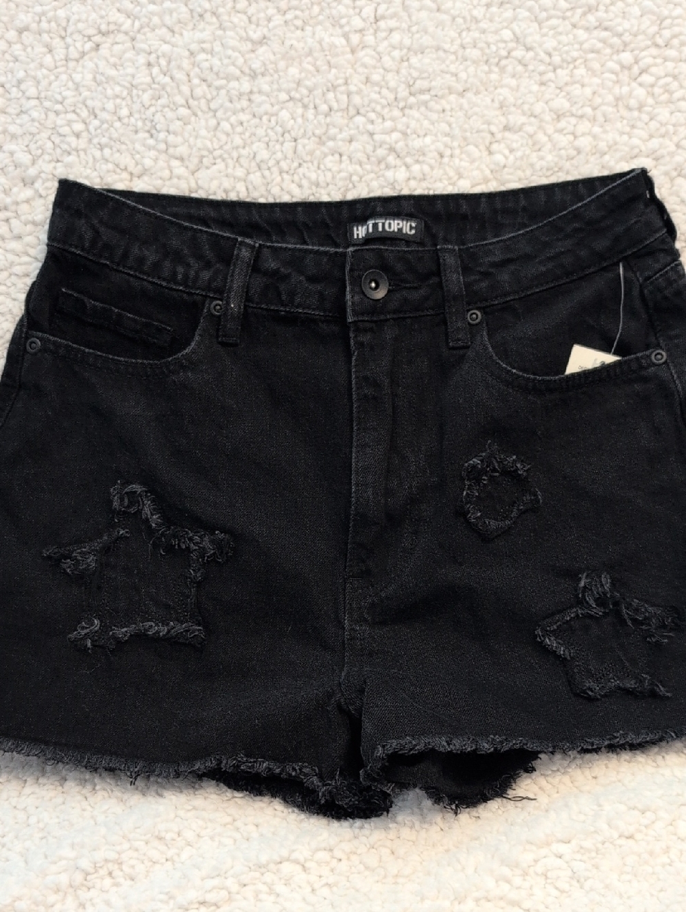 Hot Topic Black Distressed High-Rise Denim Shorts